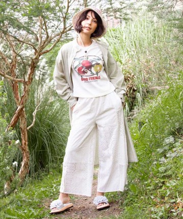 SaibabaEthnique【熱門預購】刺繡蕾絲拼接直筒長褲 IDS-6114