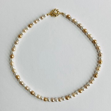 玻璃珍珠混色項鍊 / 6mm 約 43cm / 米白混色 / 日本製造