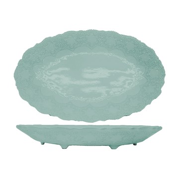 義大利VBC 48cm橢圓有角盤 盤子 餐盤 casa蕾絲系列 48 cm 橢圓有角盤 / 蒂芬妮綠