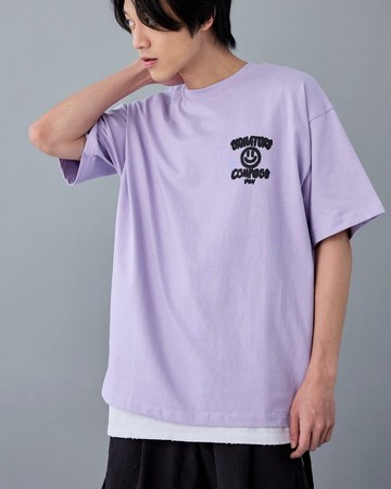 塗鴉笑臉寬版TEE (淡紫色)