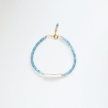 極上小顆海藍寶石與異形珍珠手鍊 3月/6月誕生石 可疊戴