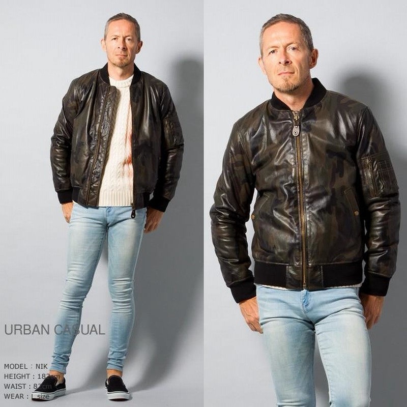 ri1932 羊革レザー MA-1 フライトジャケットカモフラ 迷彩柄 羊革