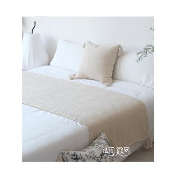 床尾毯床尾巾沙發搭毯針織床搭巾蓋毯民宿酒店客棧ins風毯子米色