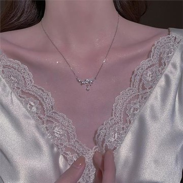 托帕石蝴蝶結純銀項鏈女款高級感輕奢小眾女母親節情人節生日禮物