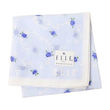 ELLE PARIS 藍色浪漫蔓藤玫瑰字母LOGO圖騰帕巾(粉藍色系/45CM)