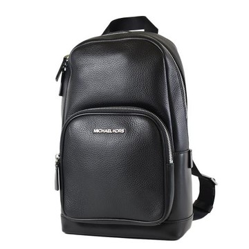 MICHAEL KORS COOPER 男款 荔枝紋拉鍊單肩背胸包-黑色