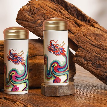 乾唐軒活瓷 | 彩雲龍隨身杯 / 大 / 雙層 / 彩繪中國紅描金 330ml