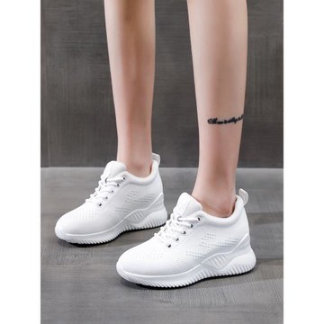 飛織鞋女內增高透氣2025春夏新款休閑運動鞋百搭松糕輕便白鞋顯瘦
