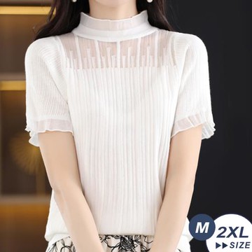 【 LANNI 藍尼】★蕾絲花邊短款拼接上衣 (寬鬆/T恤/針織)