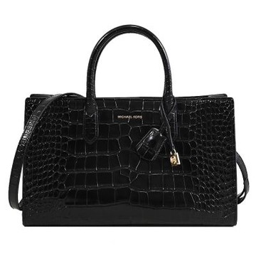 MICHAEL KORS SCARLETT 浮雕LOGO鱷魚壓紋皮革鎖頭吊飾兩用包(黑)