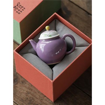 新中式手繪薄胎手工陶瓷梨形壺高顏值迷你功夫茶具小型紫色水平壺