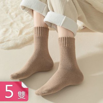 【荷生活】加厚款秋冬保暖貼合不勒絨毛襪 柔軟舒適彈力襪口不磨腳睡眠襪-5雙組
