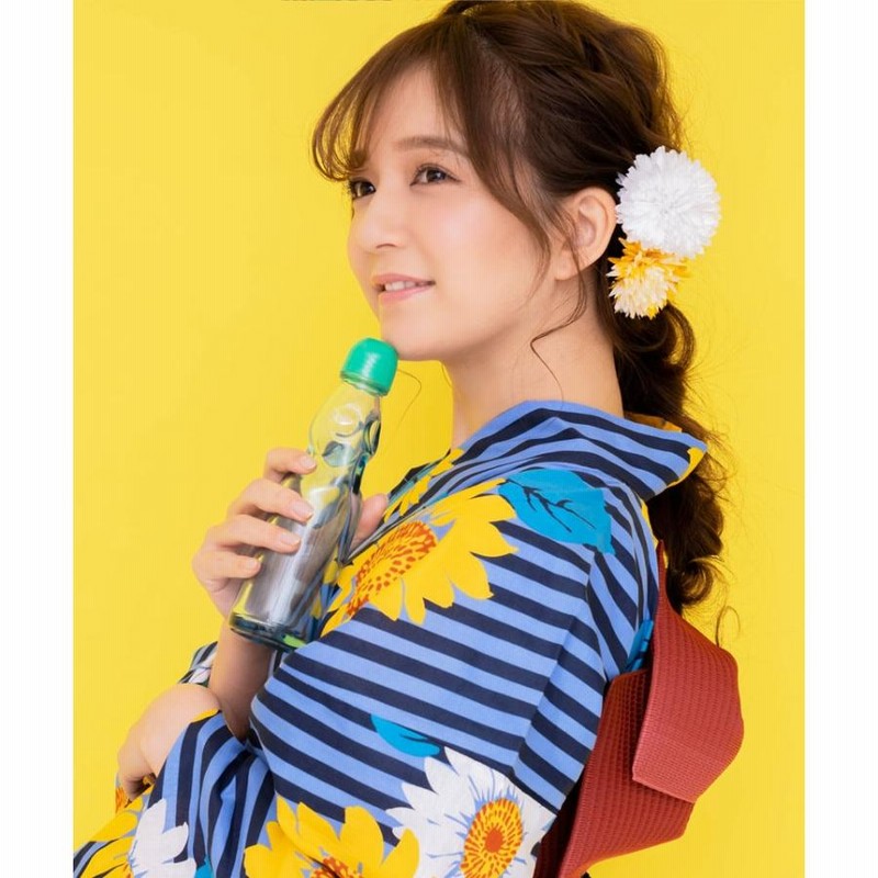 レディース　浴衣セット　身丈154cm　紺　黄　花　ストライプ　作り帯　リボン 楽天市場】【14時まで即日発送OK】浴衣セット 『 レディース