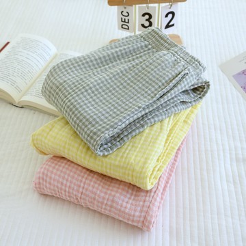 【現貨】春秋冬睡褲棉質四層紗布情侶家居褲大尺碼男女士中青年休閒簡約格子