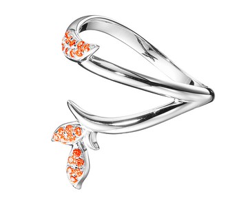 密釘鑲橘橙寶石14k金結婚戒指 另類植物訂婚戒指 非傳統樹枝戒指