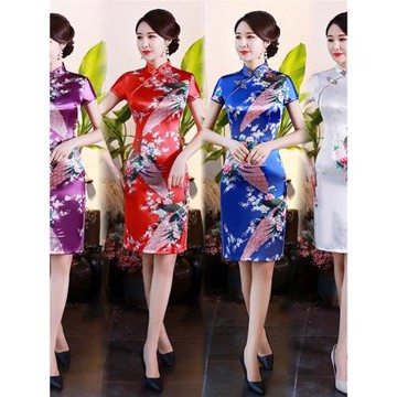 老古代2026新款春夏改良旗袍連衣裙綢緞印花日常宴會女裝大碼媽媽
