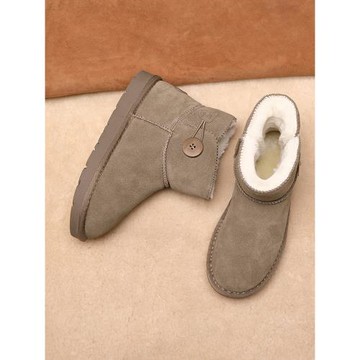 2025年新款紐扣雪地靴女冬季短筒加厚加絨保暖雪地棉鞋真皮面包鞋