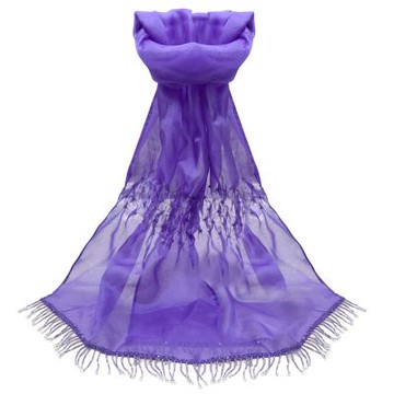 【LONDEE龍笛】紫羅蘭柔紗流蘇披肩