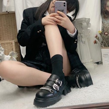 時光里的店日系學院jk制服鞋暗黑少女鏈條厚底鞋雙排扣學生單鞋子