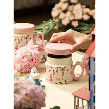 藍蓮花姆明杯子高顏值茶杯陶瓷帶蓋馬克杯保溫女辦公室水杯咖啡杯