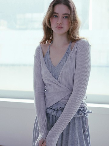 INNER SLEEVELESS WRAP CARDIGAN T-SHIRT [LIGHT GREY]