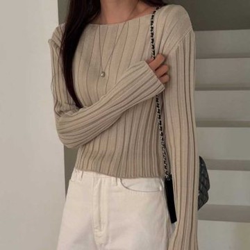 正韓女上衣 羅紋長袖針織衫IGE1006-創翊韓都