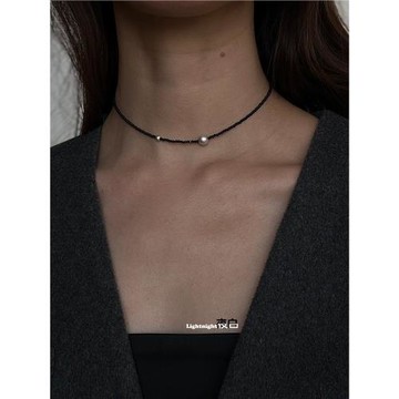 (免運)Lightnight夜白原創小眾設計感天然黑瑪瑙項鏈choker鎖骨鏈