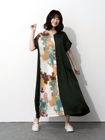 暈染拼接洋裝(LA33L0H0700) - earth music&ecology
