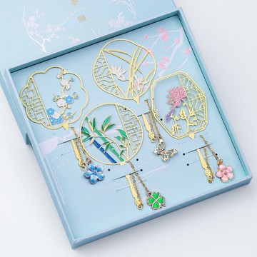 梅蘭竹菊金屬黃銅團扇書簽鏤空故宮敦煌紀念品精美中國風文創小學生兒童創意古風禮品禮盒考研禮物定制批發女