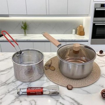 不銹鋼加厚炸鍋家用油炸鍋無涂層耐高溫輔食多功能奶鍋油鍋天婦
