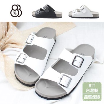 【88%】MIT台灣製 拖鞋 懶人鞋 素色雙方扣帶平底3cm皮質涼拖鞋