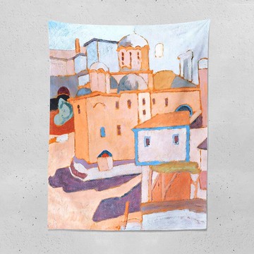 莫蘭迪色簡約建筑藝術掛布 柔軟溫馨背景布 臥室床頭裝飾布置墻布