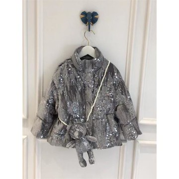 童裝女童羽絨服新款冬裝女寶寶重工亮片刺繡洋氣小熊加厚保暖外套