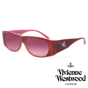 【Vivienne Westwood】漂浮土星水鑽款長方框太陽眼鏡(莓果色 VW594-05)
