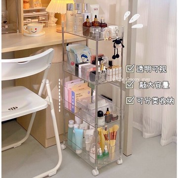 旅侶生活館??|透明 小推車置物架 床頭落地收納架 零食推車 宿舍收納 化妝品收納 夾縫置物架 廚房收納架 層架 桌下收納