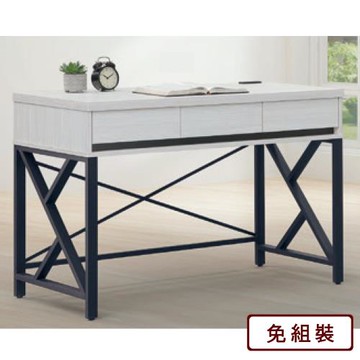 AS雅司-黛珊白榆木色4尺三抽鐵書桌-120×59×82cm