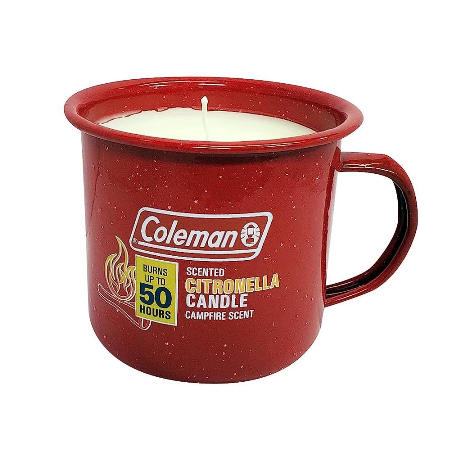 COLEMAN REPELLENTS TIN MUG OUTDOOR CITRONELLA CANDLE RUSTIC OUTDOOR CAMPING CANDLE WITH CAMPFIRE SCENT, RED