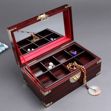 紅酸枝首飾盒 中式仿古實木盒 飾品手串佛珠復古收納紅木盒收藏盒
