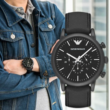 【活動價! 限時78折!】ARMANI Luigi 都會型男三眼計時皮革腕錶/黑 AR1970 亞曼尼 Emporio Armani 公司貨保固 熱賣中!