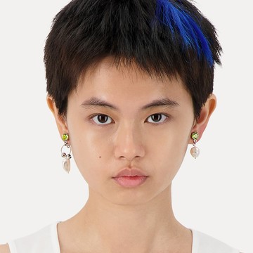 Justine Clenquet Stan綠圓鑽珍珠不對稱耳環