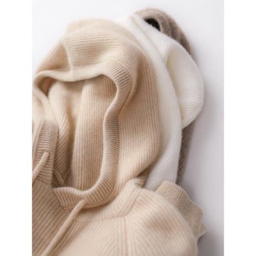 100%澳洲純羊毛針織連帽衛衣女秋冬新款加厚帶帽羊絨衫寬松打底衫