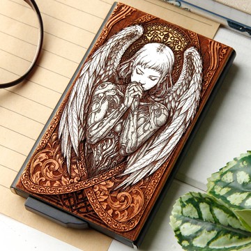 Cyber Angel - 雷射鵰刻 + 手繪木質卡夾