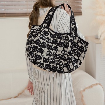 日本製-尾州織 尋找黑貓的旅途大托特包肩背包媽媽包