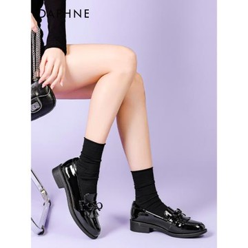 達芙妮樂福鞋女2024新款夏季英倫一腳蹬單鞋女鞋黑色百搭jk小皮鞋