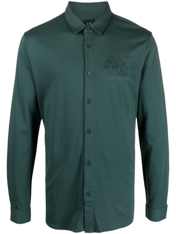 Armani Exchange - embossed-logo shirt - men - Cotton/Modal - XXL - Green