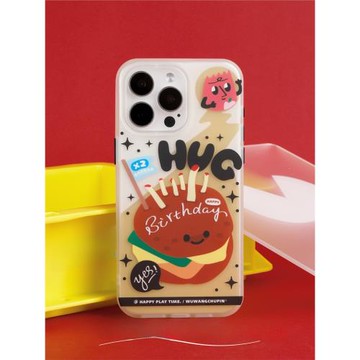 keerke 漢堡狂歡日手機殼磨砂涂鴉甜美可愛情侶女生少女 卡通插畫原創小眾適用蘋果17iPhone15ProMax14Pro16