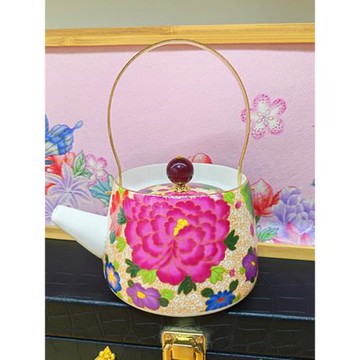 琺瑯彩掐絲牡丹提梁壺描金大茶壺陶瓷泡茶器家用功夫茶具創意水壺