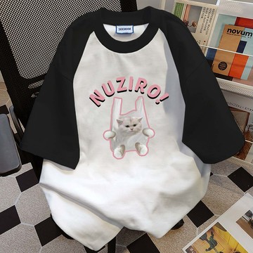 【FOH】100%純棉 衣服 日系復古 夏季上衣 休閒上衣 ins衣服 蓋屁股上衣 印花 t恤 顯瘦上衣 圓領上衣