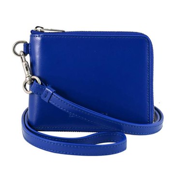 BALENCIAGA 巴黎世家 659224 品牌LOGO頸掛式ㄇ字拉鍊短夾.寶藍