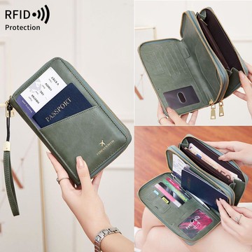 【臺灣出貨】新款RFID防盜拉鍊證件包大容量長款斜挎護照收納IJV